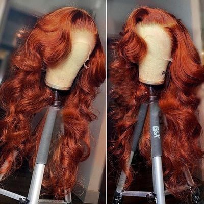 180% Density Reddish Brown 13x6 Lace Front Wigs Human Hair Pre Plucked 13x6 HD Transparent Body Wave Lace Front Wigs For Women Ginger 33# Colored Brazilian Virgin Hair Glueless Wigs Human Hair 30Inch