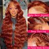 180% Density Reddish Brown 13x6 Lace Front Wigs Human Hair Pre Plucked 13x6 HD Transparent Body Wave Lace Front Wigs For Women Ginger 33# Colored Brazilian Virgin Hair Glueless Wigs Human Hair 30Inch view 2