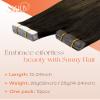 Sunny Hair Tape in Hair Extensions Real Human Hair Invisible Remy Hair Extensions Tape ins for Women Darkest Brown Ombre Medium Brown Balayage 20 inch 25G view 3