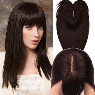 JGS1996 Hair Toppers for Women Real Human Hair Topper with Bangs 100% Remy Human Hair Wigs Clips in Hair Pieces for Thinning Hair/Hair Loss 12 Inch #02