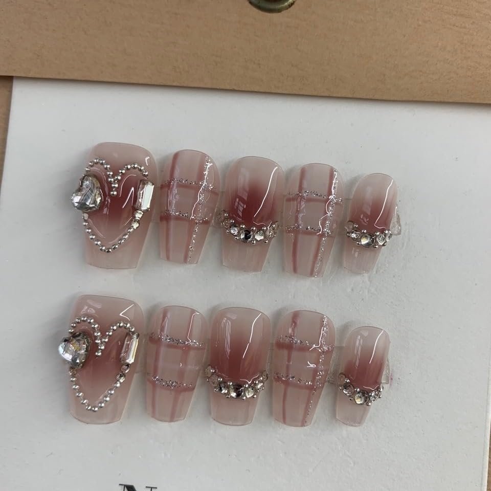 ZIIVIEVS Handmade phototherapy Wearing Nail Pattern Sweet Powder Blusher Love Hand-Painted Nail Sticker Wearing Nail 10PCS (Size : M), 2215609286386