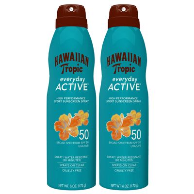 Hawaiian Tropic Sheer Touch Ultra Radiance Lotion Sunscreen SPF 50 & Everyday Active Spray Sunscreen SPF 50, 6oz | Hawaiian Tropic Sunscreen SPF 50, Sunblock, Oxybenzone No Sunscreen