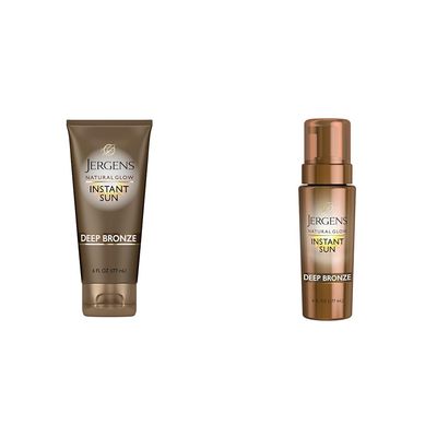 Jergens Natural Glow Instant Sun Sunless Tanning Moisturizer + Bronzer & Natural Glow Instant Sun Body Mousse, Self Tanner for Deep Bronze Tan, Sunless Tanning Body Bronzer