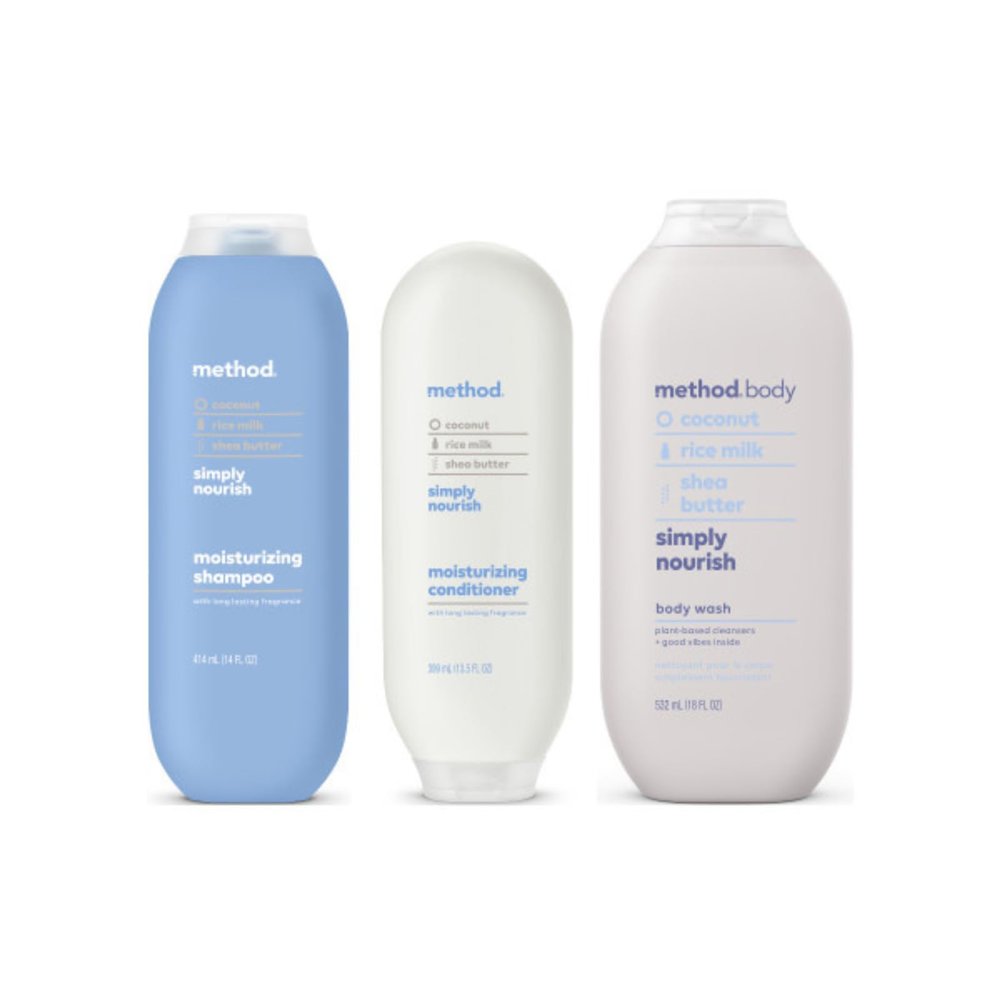 Method Simply Nourish Shower Set, 1 Shampoo, 1 Conditioner, 1 Body Wash, 3 CT