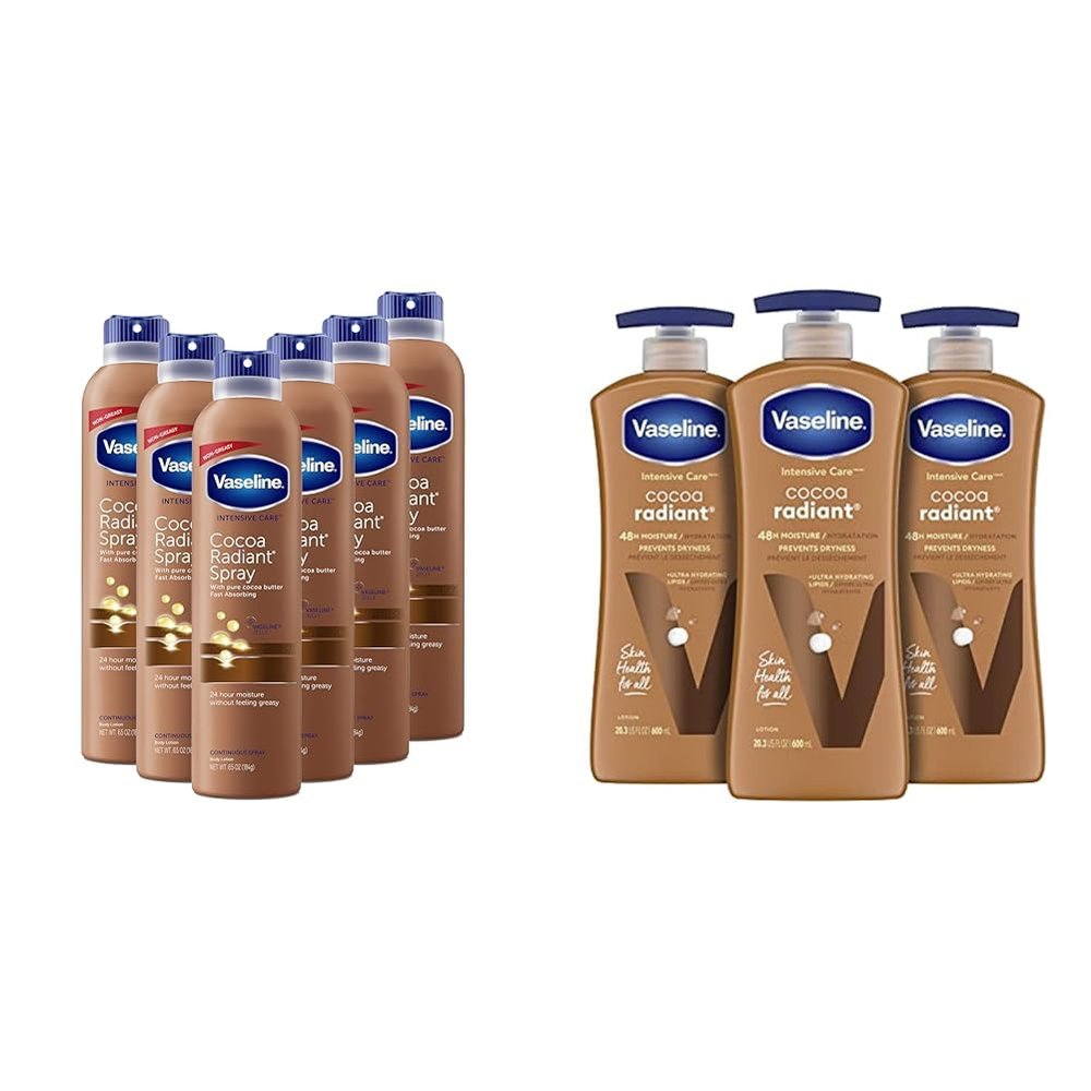 Vaseline Intensive Care Spray Moisturizer For Dry Skin Cocoa Radiant Made & Intensive Care Body Lotion for Dry Skin Cocoa Radiant Lotion Made with Ultra-Hydrating Lipids and Pure Cocoa Butter