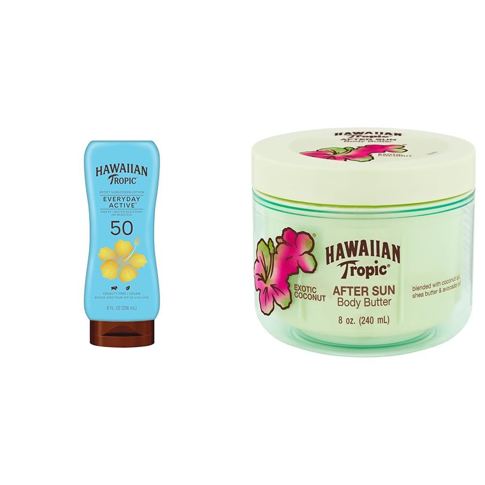 Hawaiian Tropic Everyday Active Lotion Sunscreen SPF 50, 8oz & After Sun Body Butter with Coconut Oil, 8oz | After Sun Lotion, Moisturizing Body Lotion, After Sun Moisturizer