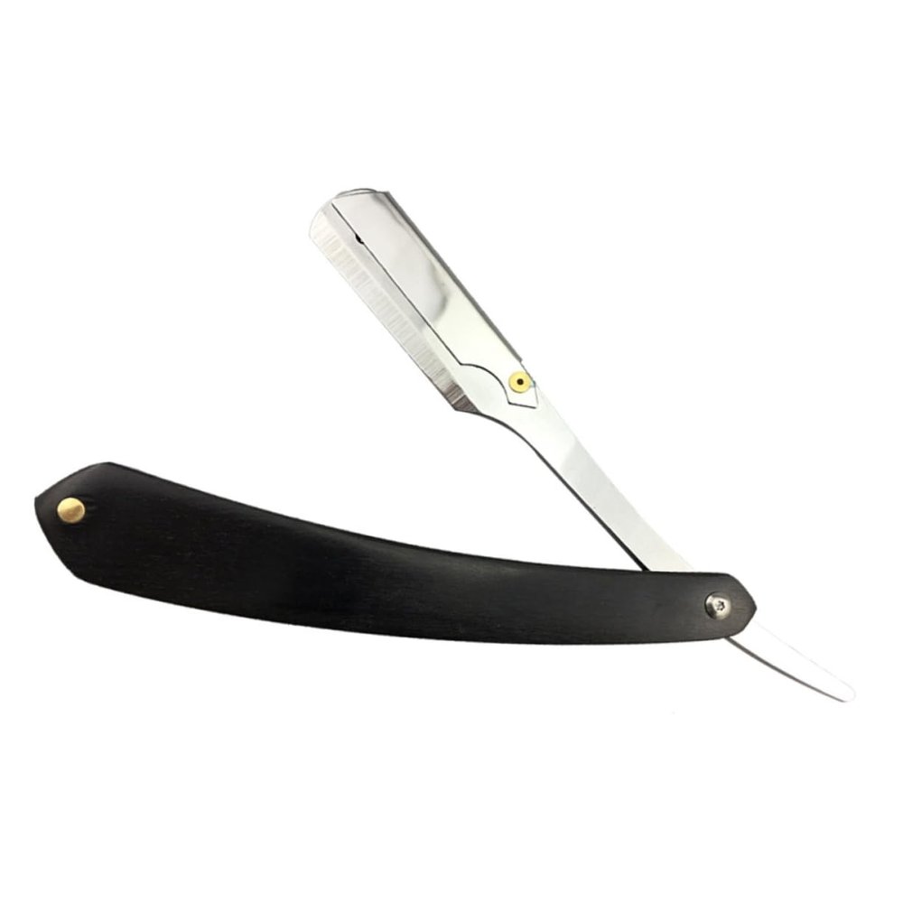 FOMIYES Black Wooden Handle Manual for Men Chic Folding Straight Metal Shaving Tool for Barbers and Salons for Beard Sideburns and Hair Shaping