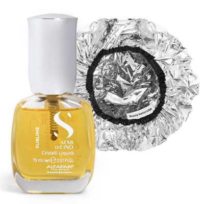 Alfaparf Sublime Cristalli Liquidi Hair oil serum Bundle with Beauty Nation treatment cap, sulfate free and vegan formula, Hair heat protectant 15ML