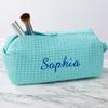 Personalization Universe Personalized Ladies Embroidered Makeup Bag - Waffle Weave, Machine Washable, Custom Name/Initial - Great Bridesmaid & Birthday Gift - Travel/Cosmetic Bag - Mint view 2
