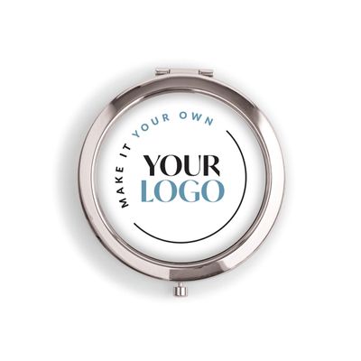WEDDINGSTAR Personalized Compact Mirror with Engraved Back for Corporate Gift Silver - Your Company Logo