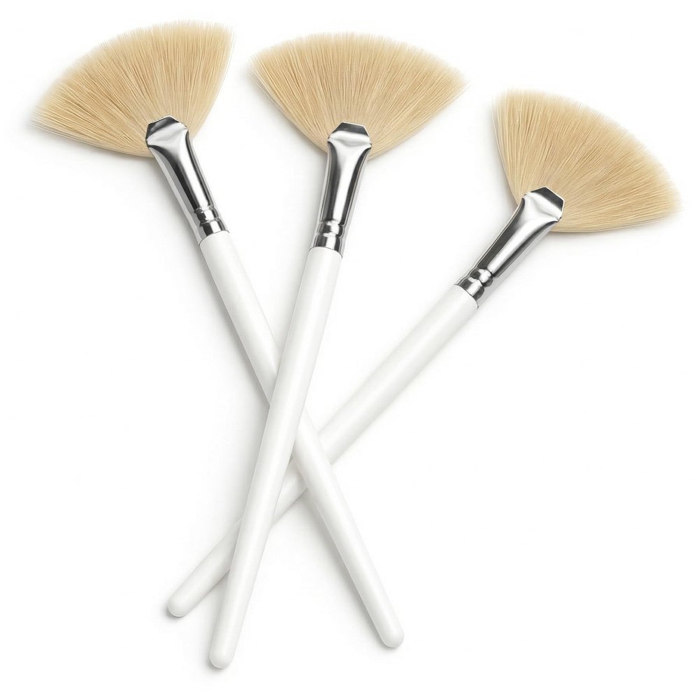 APPEARUS Natural Boar Bristle Facial Fan Brush Long Handle 3-Pack Esthetician Mask & Peel Applicator, Spa Tool, 8.25" Wood Handle