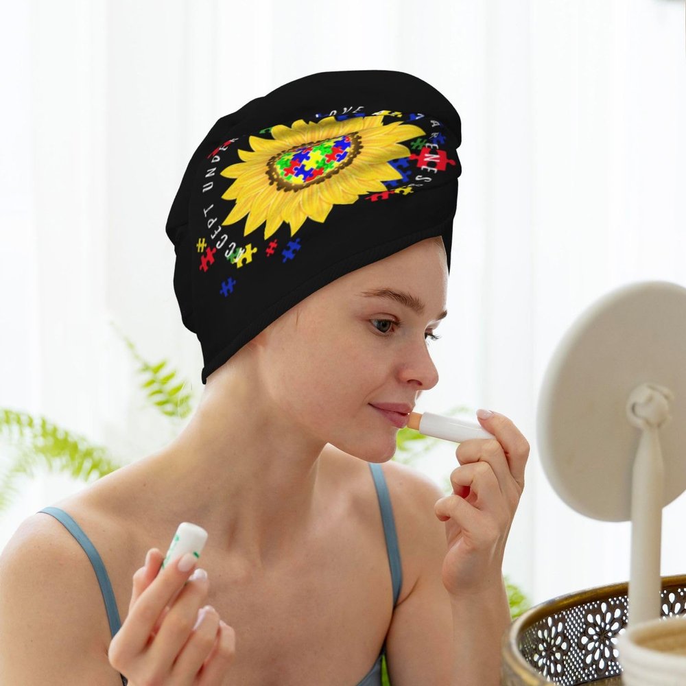 Microfiber Hair Towel Wrap for Women, Accept Understand Love Autism Awareness Quick Dry Towel Hair Drying Towel Long Hair Absorbent Hair Towels