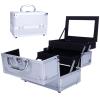Gsytbakge Makeup Train Case, Portable Cosmetic Box,Aluminum Makeup Train Case Jewelry Box Cosmetic Storage Organizer with Mirror for Makeup Artist, Crafter (Silver) view 1