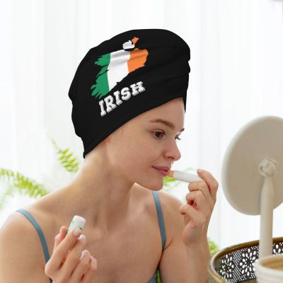 NinthAvenue Basics Microfiber Hair Towel Wrap for Women, Irish Map Flag Quick Dry Towel Hair Drying Towel Long Hair Absorbent Hair Towels-128, Black