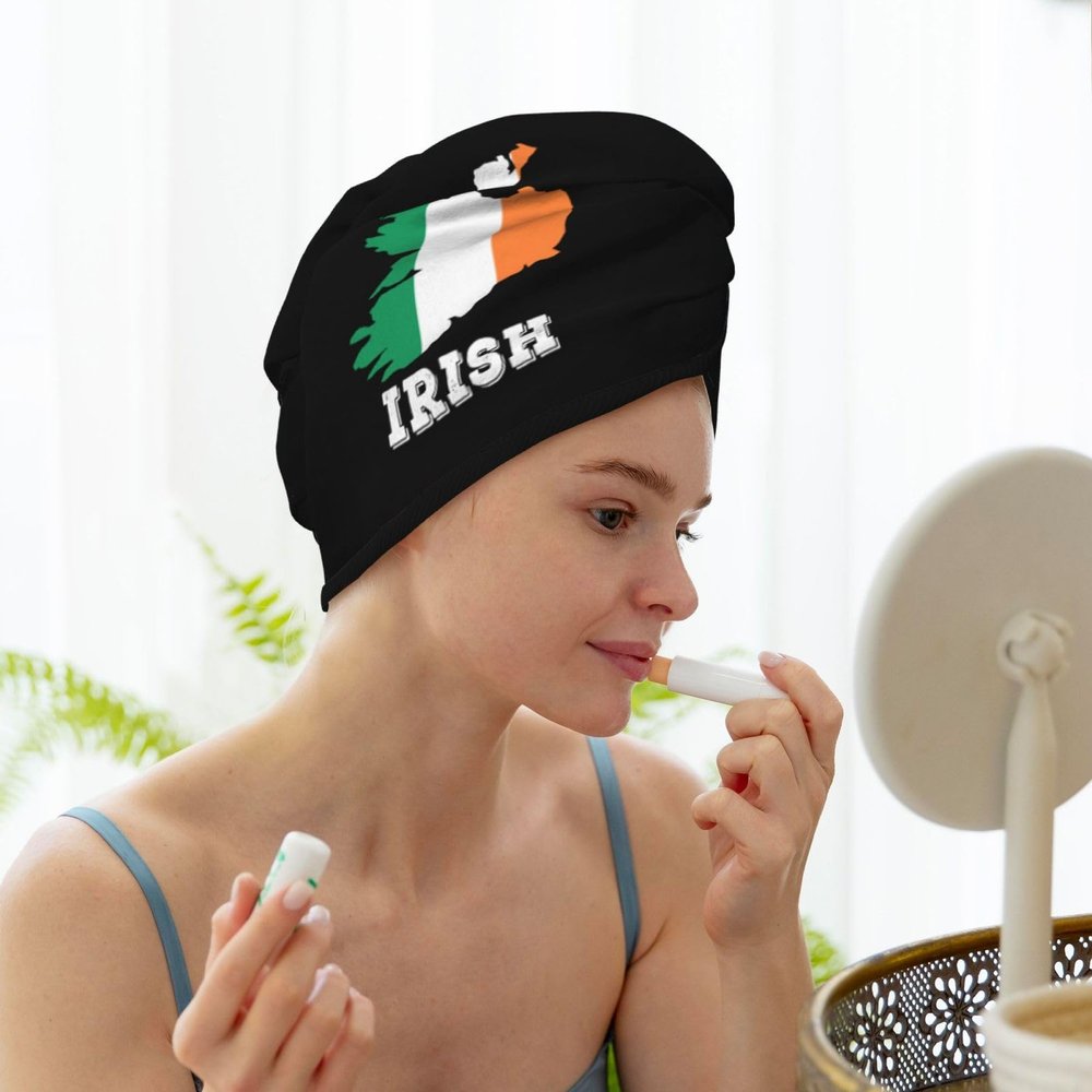 NinthAvenue Basics Microfiber Hair Towel Wrap for Women, Irish Map Flag Quick Dry Towel Hair Drying Towel Long Hair Absorbent Hair Towels-128, Black