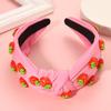 VOGUEKNOCK Strawberry Headband Fruit Headbands for Women Girls Tropical Strawberry Knotted Headband Summer Beach Headwear Hair Accessories Strawberry Pink view 3