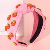VOGUEKNOCK Strawberry Headband Fruit Headbands for Women Girls Tropical Strawberry Knotted Headband Summer Beach Headwear Hair Accessories Strawberry Pink view 4