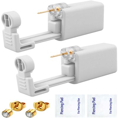 SLVIEKAE Ear Piercing Kit, 2-Pcs No Pain Easy Use at Home Ear Piercing Gun Kit Tool with Earrings Stud (Gold+White)