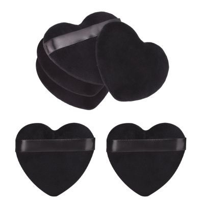 AICHHLIMFE 6 Pieces Heart Powder Puff Face Cotton Makeup Puff for Contouring Under Eyes and Corner Reusable Powder Pad Pressed Applicator Sponges Beauty Makeup Tools with Strap, Black