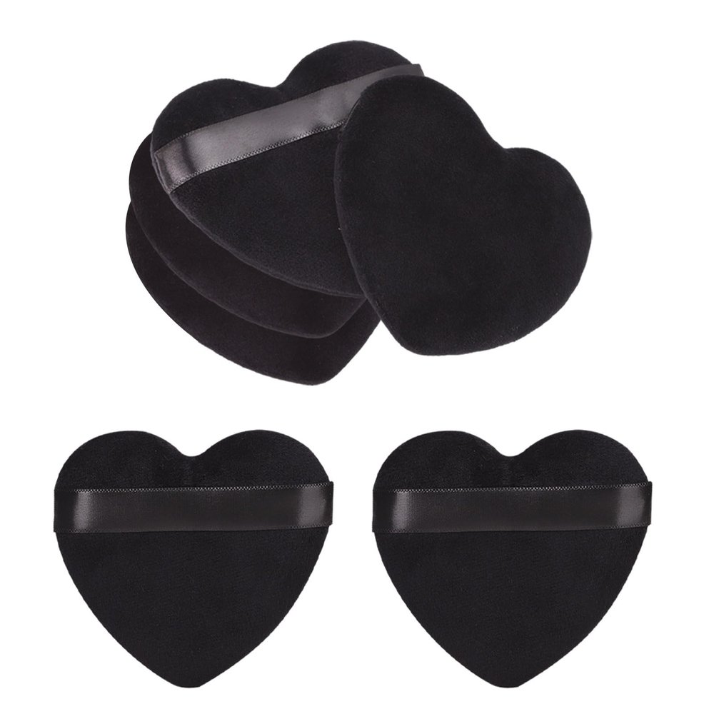 AICHHLIMFE 6 Pieces Heart Powder Puff Face Cotton Makeup Puff for Contouring Under Eyes and Corner Reusable Powder Pad Pressed Applicator Sponges Beauty Makeup Tools with Strap, Black