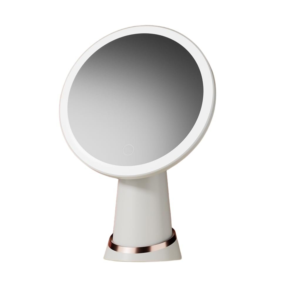 1800 mah Capacity Rechargeable Lighting Makeup Mirror 8 inch (About 19 cm) Bathroom Mirror with 3-Color Light, LED Light with 180 Rotation (Pearl White)