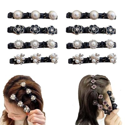 FOTN Satin Fabric Hair Bands, Sparkling Crystal Stone Braided Hair Clips, Double Bangs Hair Clips Braided Hair, Rhinestone Hairpin Duckbill Hair Clips for Women Girls (Color : C Style, Size : 8PCS)