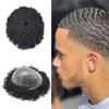 Afro Hair Units for Black Men Hair System African American Men Full Poly Injection Afro Mens Toupee Brazilian Human Hair Piece Thin Skin Man Weave Afro Toupee for Men 8X10 8MM Afro Wave #1B Off Black view 1