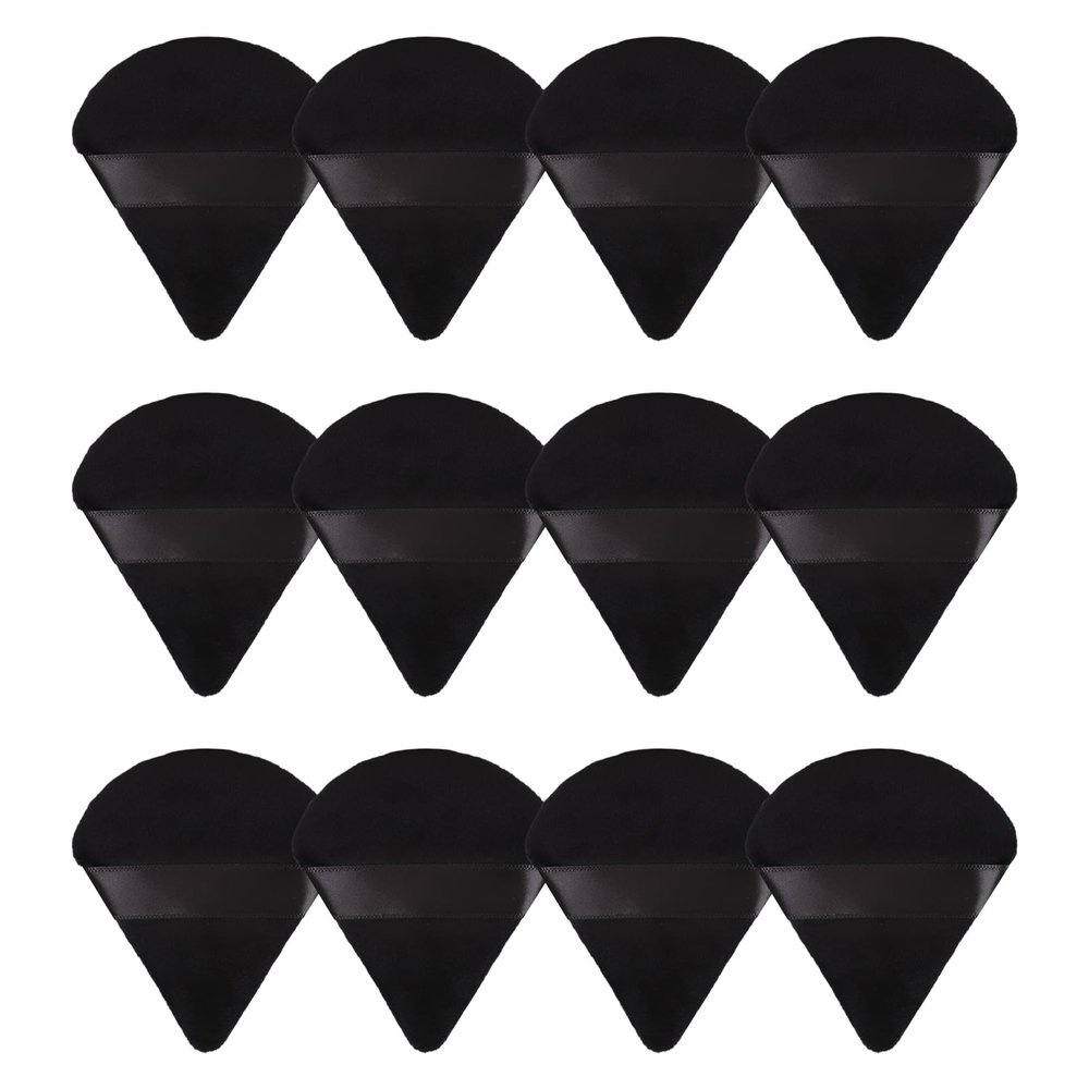 12 Pieces Triangle Powder Puffs for Face, Makeup Puff for Loose & Cosmetic Foundation, Soft Velour Makeup Puff for Contouring, Under Eyes and Corners, Beauty Makeup Tools, Black