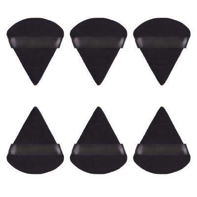 AICHHLIMFE 6 Pieces Powder Puff Large Triangle Makeup Puff for Loose Powder Body Powder Face Soft Velour Makeup Puff Reusable Powder Pad Pressed Applicator Sponges Beauty Makeup Tools, Black