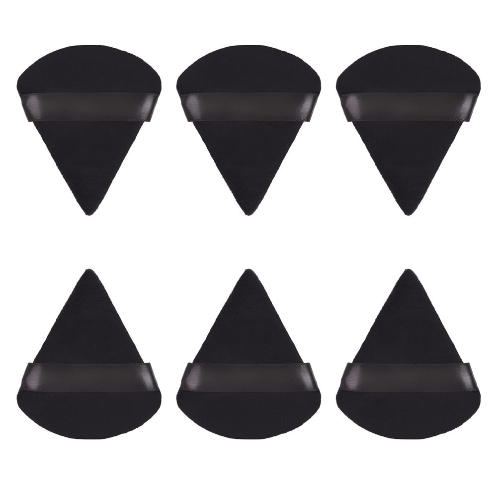 AICHHLIMFE 6 Pieces Powder Puff Large Triangle Makeup Puff for Loose Powder Body Powder Face Soft Velour Makeup Puff Reusable Powder Pad Pressed Applicator Sponges Beauty Makeup Tools, Black