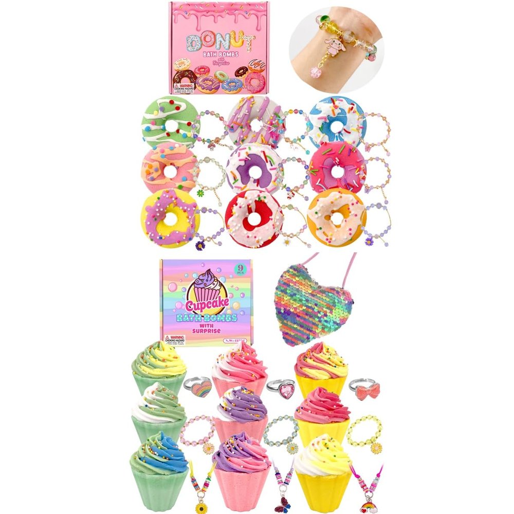 Bath Bombs for Kids, 9 Large Organic Kids Bath Bombs with Surprise Inside, Bath Bombs with Surprise Inside for Girls