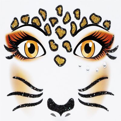 Leopard Face Jewels Penta Angel Stick On Face Costume Gems Self-Adhesive Halloween Dress Up Sticker for Festival Holiday Party Accessories (Leopard379)