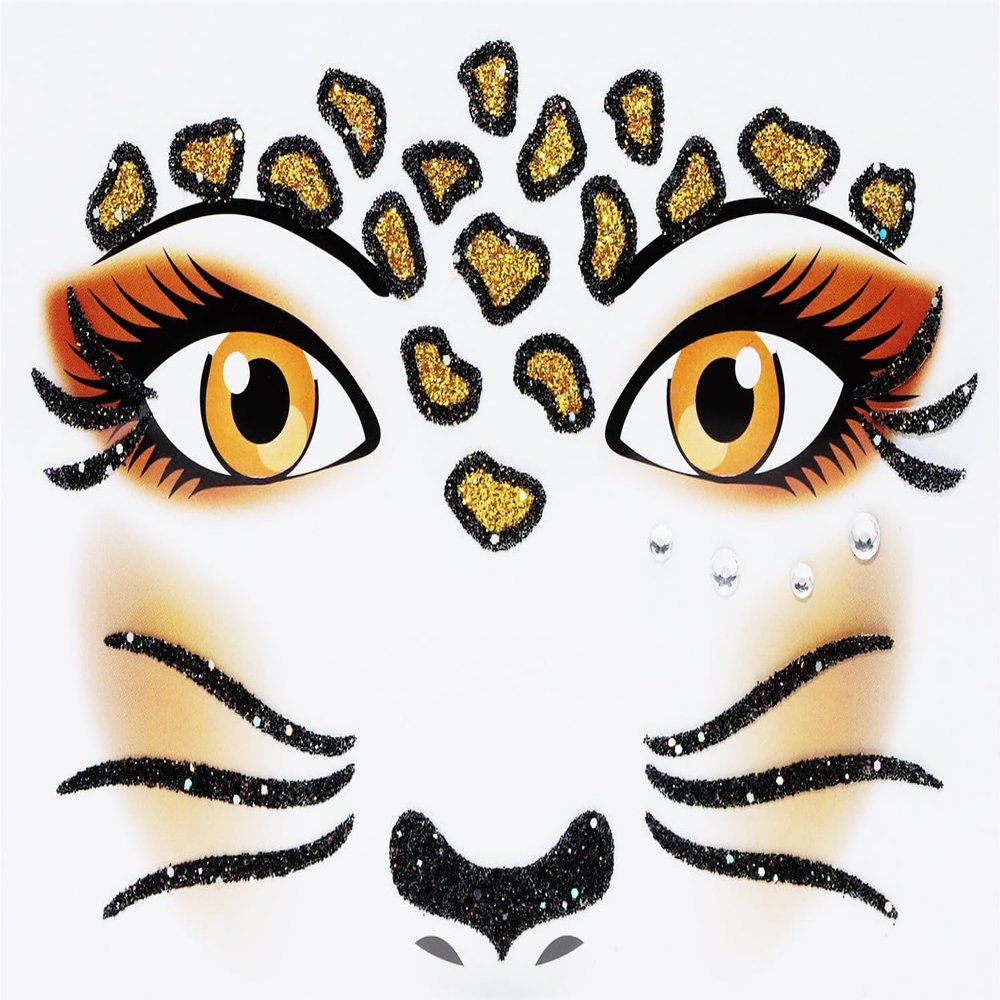 Leopard Face Jewels Penta Angel Stick On Face Costume Gems Self-Adhesive Halloween Dress Up Sticker for Festival Holiday Party Accessories (Leopard379)