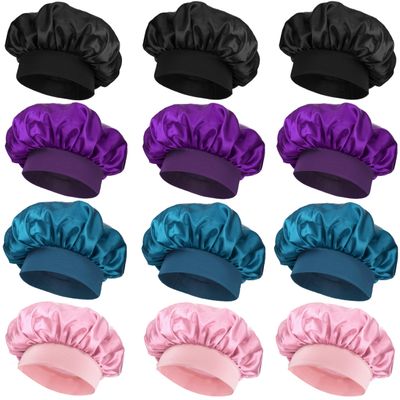 12 Pieces Satin Bonnet Hat For Women Sleeping Shower Caps Curly Hair Silky Bonnet Hair Wrap (Multi2)