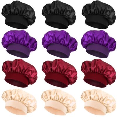 12 Pieces Satin Bonnet Hat for Women Sleeping Shower Caps Curly Hair Silky Bonnet Hair Wrap (Multi1)