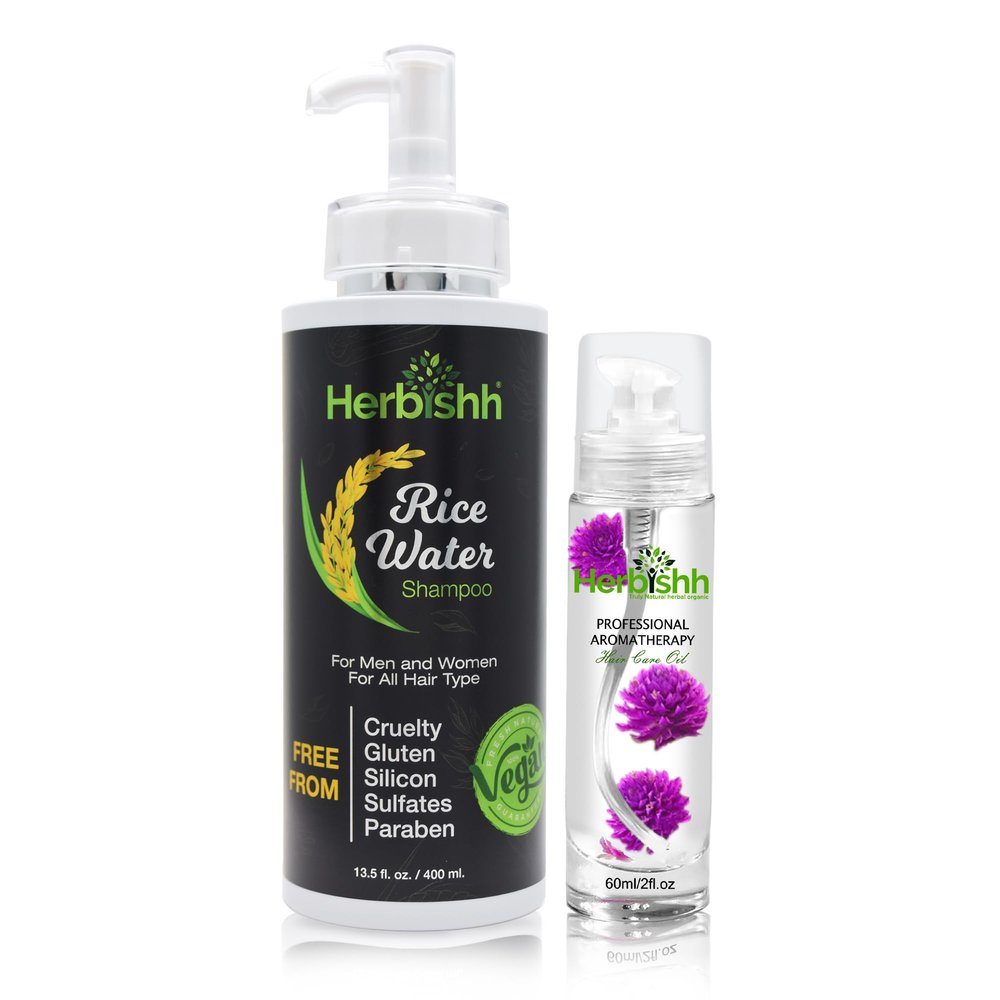 Herbishh Care Combo Rice Water Hair Growth Shampoo + Essential Care Flower Hair Oil for Men & Women