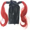 DORAFEI Latex Hood with Red Trim with Double Red Ponytail Wigs Back Zipper Rubber Mask Cosplay Club Wear (Custom color, L, With Black wigs) view 4