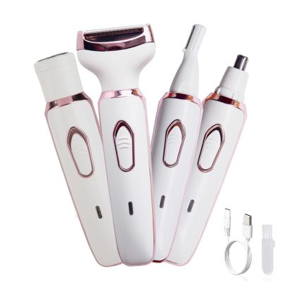 4 in 1 Painless Bikini Trimmer for Women, USB Rechargeable Electric Razor & Shaver with Replaceable Razors for Nose, Eyebrow, Pubic Hair, Leg, Underarm, Arm, Gifts for Women