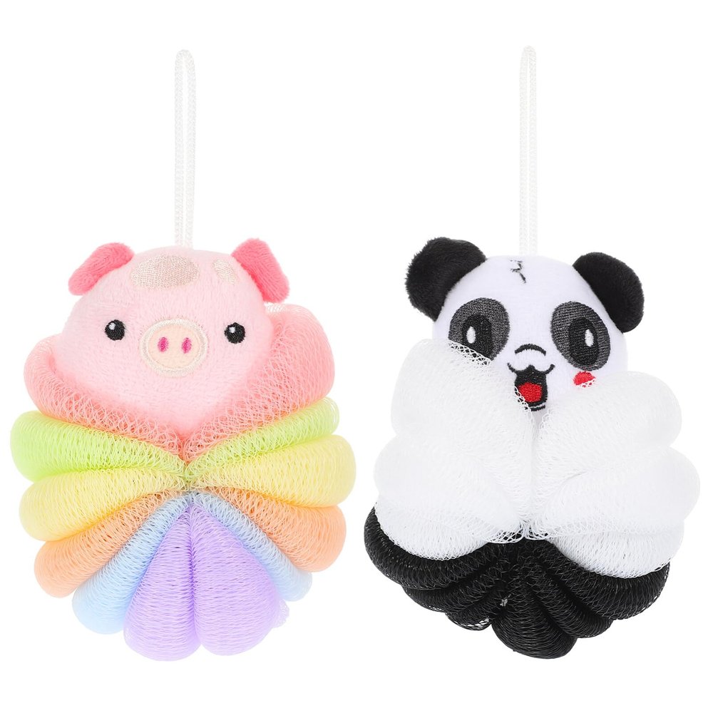 Baluue 2pcs Cartoon Animal Bath Sponge Loofah Body Exfoliating Scrubber for Gentle Skin Cleansing Soft Pe Material for Boys and Girls and Adults Bathroom Accessory