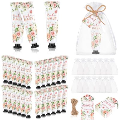 Dansib 48 Sets Winter Baby Shower Hand Cream Gift Party Favors for Guests Gift Bulk Mini Travel Size Hand Lotion Set for Guests(Flower)