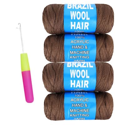 4 Roll Natural Brazilian Wool Hair for Jumbo Braids Braiding Hair Senegalese Twist Crochet Hair Extensions 100% Wool Yarn for Soft Faux Locs Crochet Hair for Black Women(Dark Brown, 4Roll)