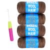4 Roll Natural Brazilian Wool Hair for Jumbo Braids Braiding Hair Senegalese Twist Crochet Hair Extensions 100% Wool Yarn for Soft Faux Locs Crochet Hair for Black Women(Dark Brown, 4Roll) view 1