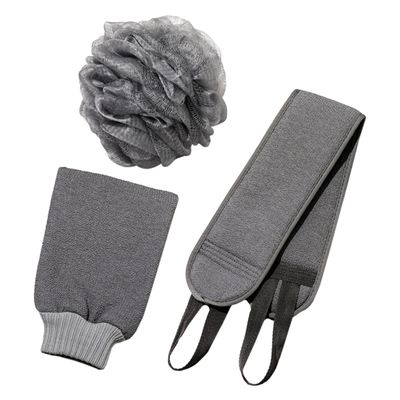 Beatifufu Exfoliating Back Scrubber and Bath Gloves Men's Shower Accessory for Deep Cleansing Durable Pe Material Easy to Store Gray Set