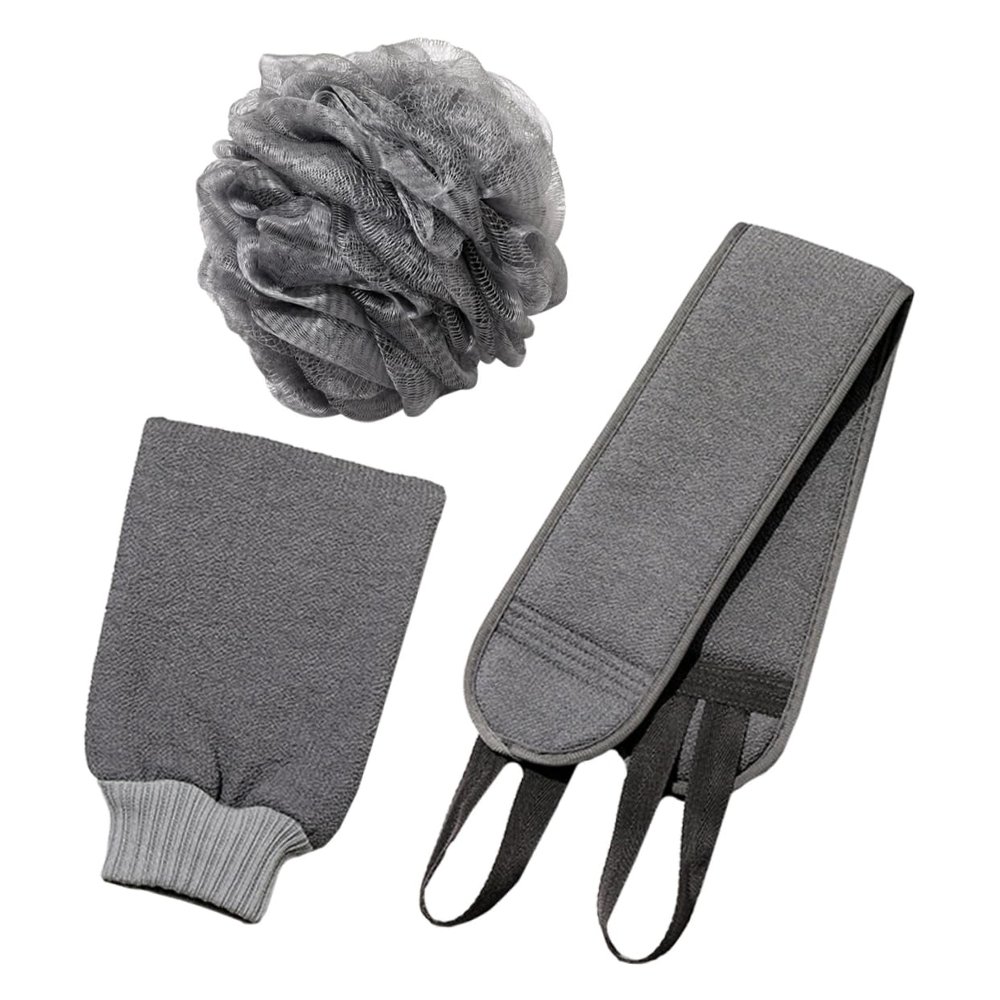 Beatifufu Exfoliating Back Scrubber and Bath Gloves Men's Shower Accessory for Deep Cleansing Durable Pe Material Easy to Store Gray Set