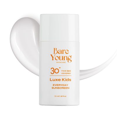 Bare Young 365 Covered Everyday Sun-screen, Zinc Oxide and Titanium Dioxide, Quick-Absorb Facial Sunscreen with No White Cast, Kids SPF 30 Face Sunscreen, Vegan Plant-Based Skincare for kids