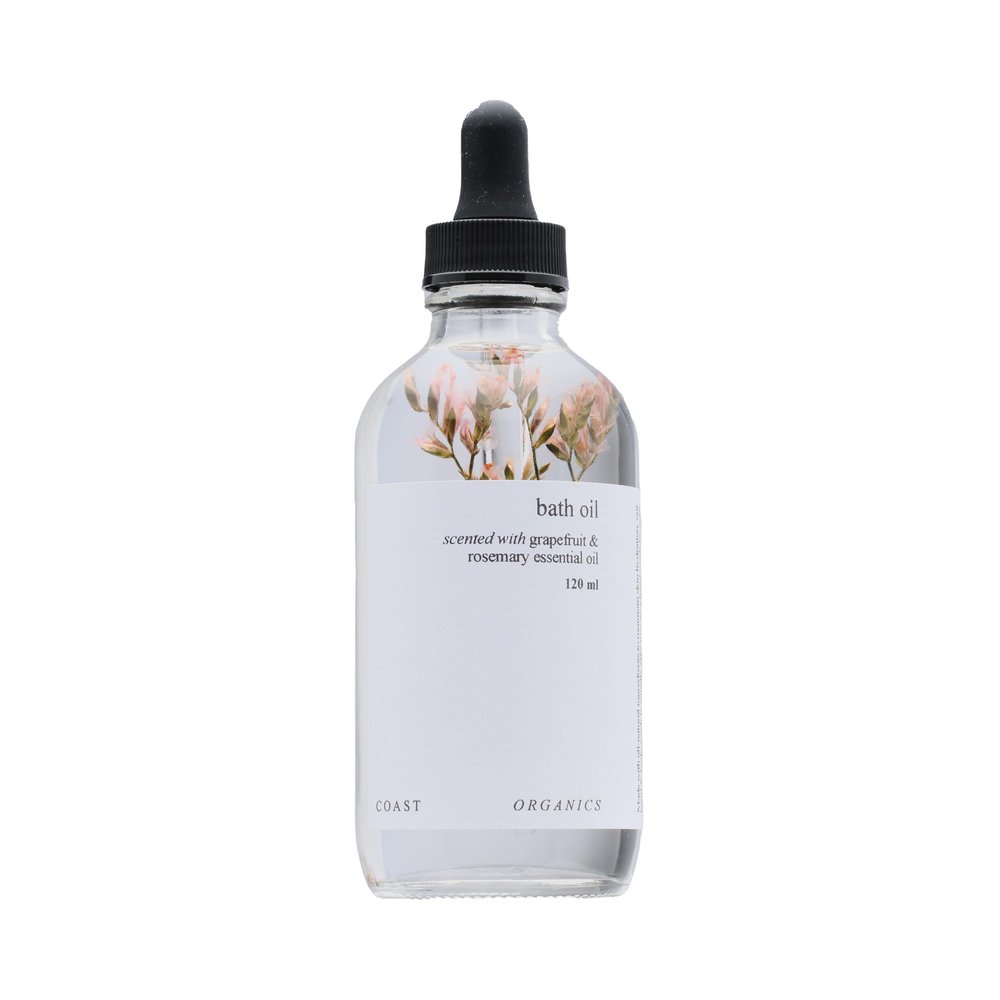 Coast Organics Organic Soothing Grapefruit + Rosemary Bath Oil, Vegan, Canadian Made, 4oz/120ml, Natural
