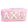 Alpha Chi Omega Nylon Makeup Travel Bag, Glitter Greek Letter Patch, Cosmetic Case - Pink - X view 1