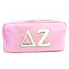 Delta Zeta Nylon Makeup Travel Bag, Glitter Greek Letter Patch, Cosmetic Case - Pink -  view 1