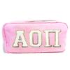 Alpha Omicron Pi Nylon Makeup Travel Bag, Glitter Greek Letter Patch, Cosmetic Case - Pink - AOII view 1