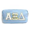 Alpha Xi Delta Nylon Makeup Travel Bag, Glitter Greek Letter Patch, Cosmetic Case - Blue -  view 1